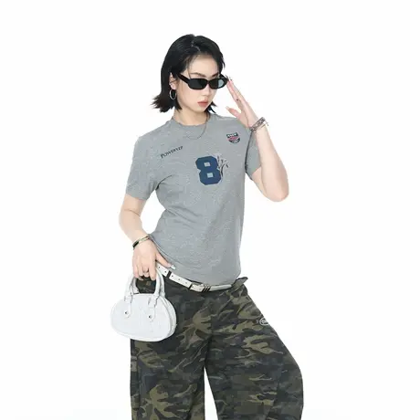 2025夏季新款正肩短款短袖T恤女修身ins美式辣妹风印花半袖上衣图片