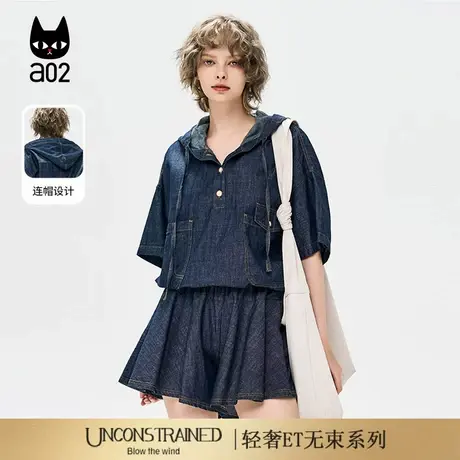 a02【ET自然系列】连帽短袖衬衫女2025新款夏薄款通勤穿搭图片
