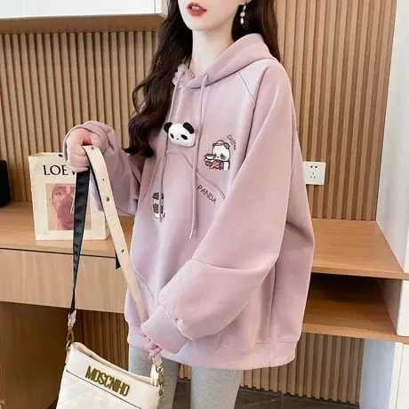 连帽卫衣女2025新款春秋韩版宽松薄款初中生百搭学生可爱小熊外套图片