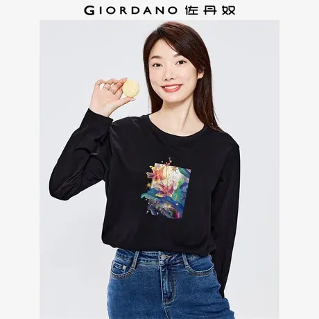佐丹奴T恤女装纯棉印花圆领长袖T恤 69393277商品大图