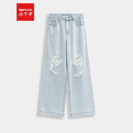 IEF/爱依服裤子2025夏季新款美式休闲破洞设计宽松百搭牛仔阔腿裤商品大图