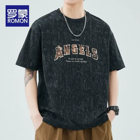 罗蒙短袖t恤男夏季简约纯棉重磅体恤宽松潮流百搭美式休闲上衣服商品大图