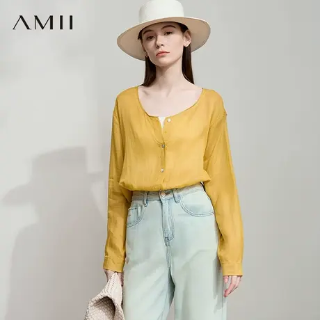 Amii【100%苎麻衬衫】25夏韩版休闲简约大气宽松慵懒衬衫衬衣女商品大图
