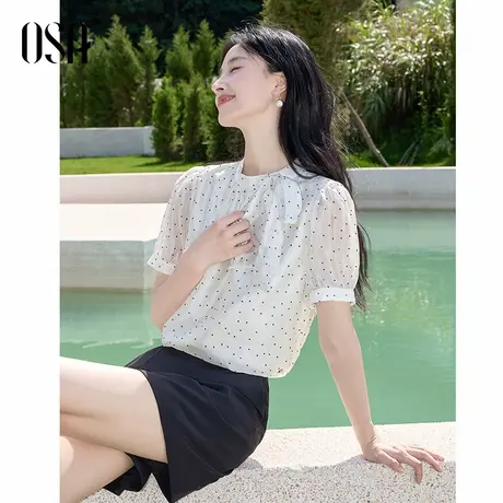 OSA欧莎法式波点雪纺衬衫女夏季新款气质通勤飘带小立领小衫上衣商品大图