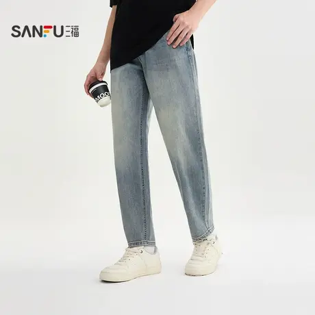 三福2025秋季男士弹力双芯纱锥牛仔裤 通勤合身锥形长裤506195图片