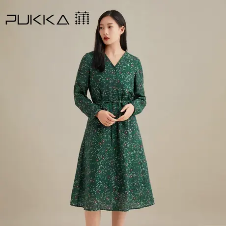 蒲PUKKA 气质显瘦连衣裙女秋装新品宽松休闲苎麻印花裙子图片