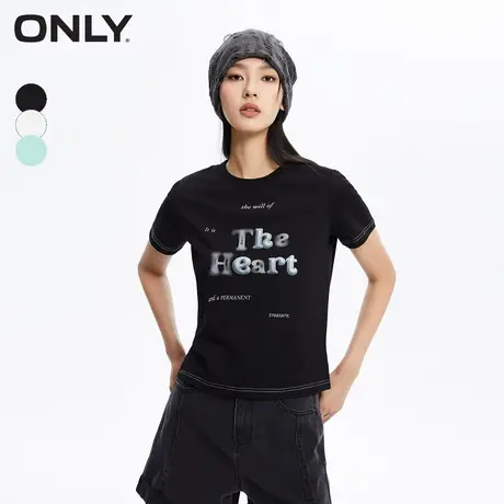ONLY奥莱夏季休闲百搭舒适显瘦圆领印花短款T恤女图片