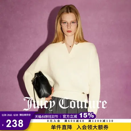 Juicy Couture橘滋春夏新款女装上衣百搭针织衫毛衫白色V领毛衣女商品大图
