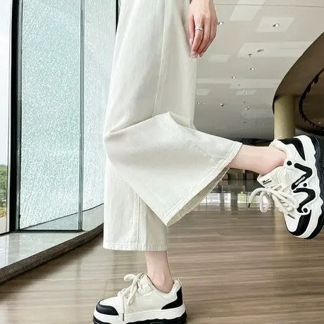 白色七分牛仔裤女2025夏季薄款高腰宽松遮胯直筒小个子八分阔腿裤商品大图