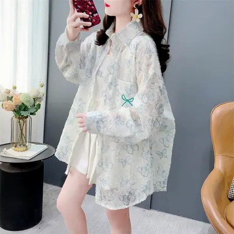 很仙的流苏蝴蝶结长袖衬衫女春季2025新款宽松休闲薄款防晒衣外套图片