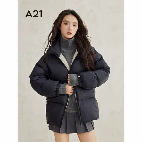 A21女装薄款羽绒服2024冬季新款韩版中长款立领宽松保暖鸭绒外套图片