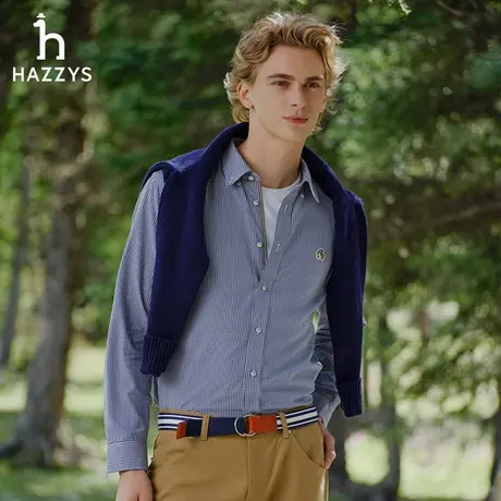【棋盘格纹】Hazzys哈吉斯男士秋季时尚宽松休闲衬衣长袖格子衬衫图片