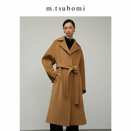 子苞米纯羊毛系带双面毛呢大衣23冬新款宽松廓形高级感长款外套女图片