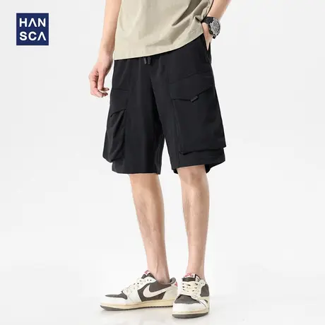 hansca丝光棉工装休闲短裤男2025夏季凉感卫裤多口袋宽松五分裤子图片