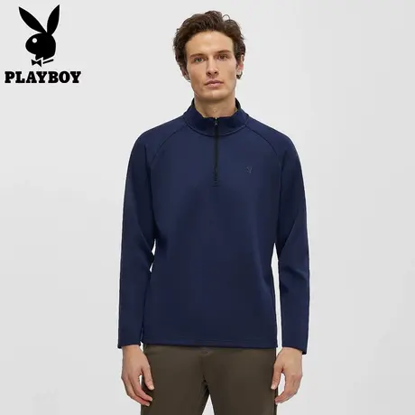 花花公子经典立领半拉链开衫卫衣男纯色长袖T恤百搭宽松上衣春季商品大图