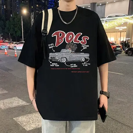 短袖T恤男夏季2025新款圆领体恤重磅纯棉宽松上衣ins美式休闲半袖商品大图