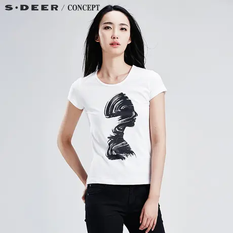 sdeer圣迪奥女趣味抽象印花短袖T恤夏S16280125图片