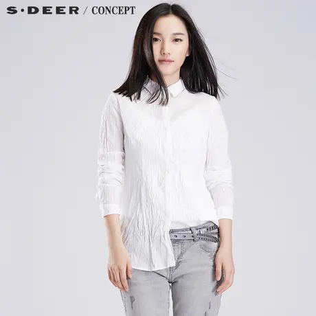 【新品】sdeer女圣迪奥优雅愫白绣花长袖衬衫S16380592图片