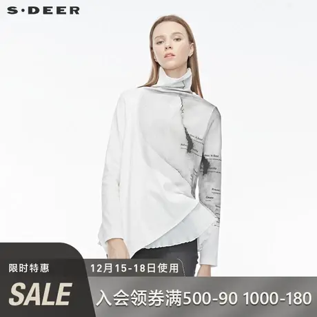 sdeer圣迪奥女休闲高领水墨晕染撞色字母不规则拼接针织S19480205图片