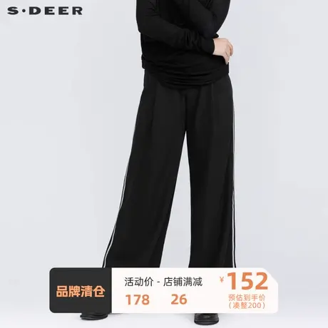 sdeer圣迪奥女装简约休闲撞色拼接插袋垂坠阔腿长裤S21160804图片