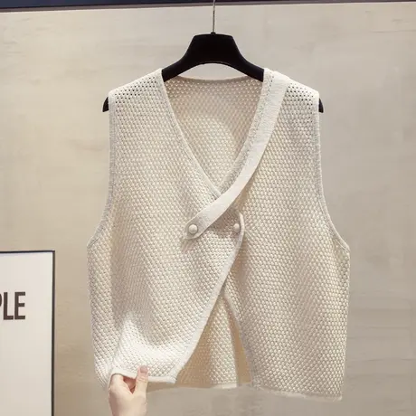 镂空开衫竹节麻针织马甲背心女2025春夏新款外穿马夹叠穿毛衣坎肩图片