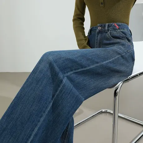 美式复古直筒牛仔裤女夏季薄款高腰大码胖mm宽松显瘦阔腿拖地裤子图片