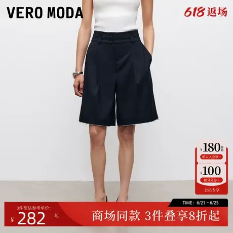Vero Moda短裤女2025夏季新款腰头两粒扣条纹收腰直筒裤325215004商品大图