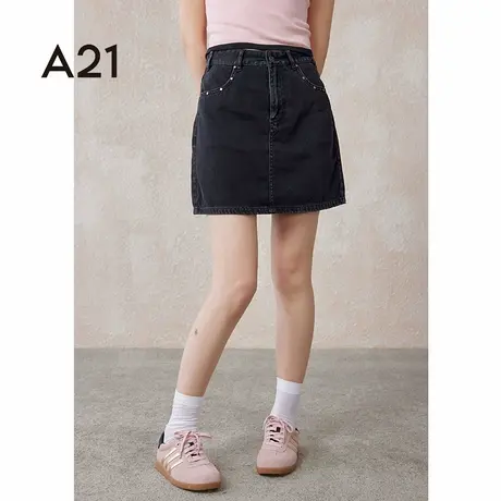 A21女装牛仔高腰直筒短裙夏季潮牌美式复古时尚纯色高级感A字裙商品大图