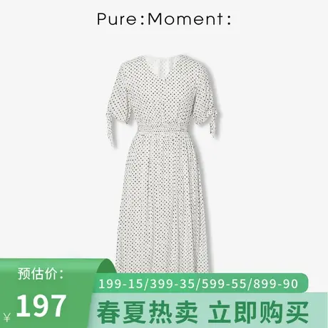 Pure:🤱Moment连衣裙年春秋新款短袖休闲清新波点收腰裙子女商品大图