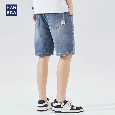 汉斯卡牛仔短裤男2022夏季薄款宽松直筒潮流百搭休闲阔腿五分裤子商品大图