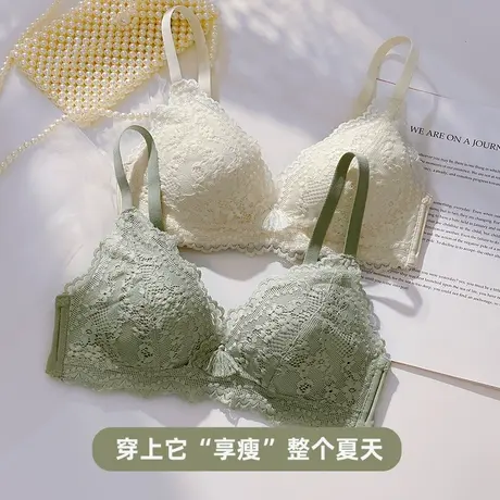 大胸显小内衣女夏季超薄款无钢圈收副乳新款白色蕾丝边少女文胸罩图片