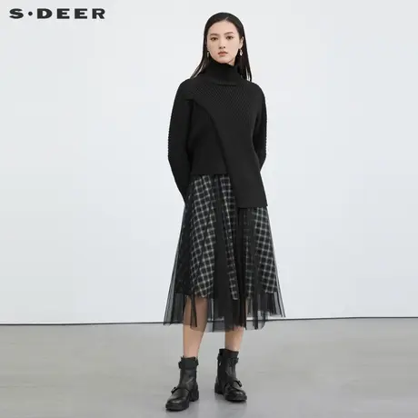 【直播间专属】sdeer圣迪奥格纹网纱针织两件套连衣裙S223Z1434商品大图