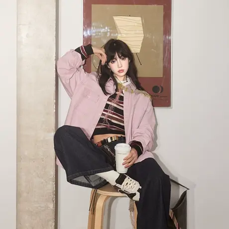 设计感做旧纯色衬衫男女春季新款潮牌情侣装衬衣宽松复古街头上衣图片