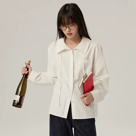 omont蛋挞家复古宽松休闲长袖白衬衫冬季小众气质设计感衬衣商品大图