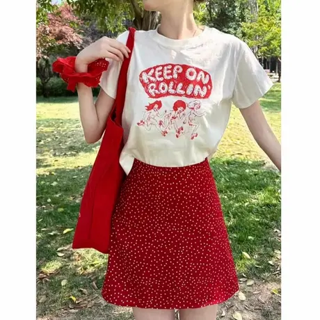 韩系白色夏季短袖t恤女2025新款夏日多巴胺穿搭别致简约白色上衣商品大图