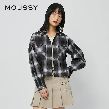 MOUSSY 夏季新品废土风创意磨破短款长袖衬衫女028HAA30-2221图片