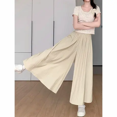 KWV真维斯卡其色裤子裙裤女2025新款山本阔腿裤夏季薄款休闲裤裙商品大图