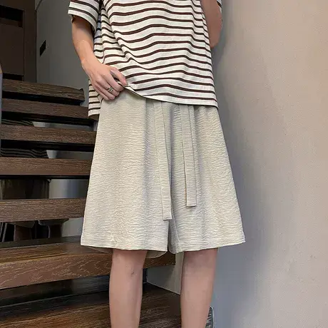 美式复古纹理短裤男夏季休闲宽松中裤潮牌运动大码纯色情侣五分裤商品大图