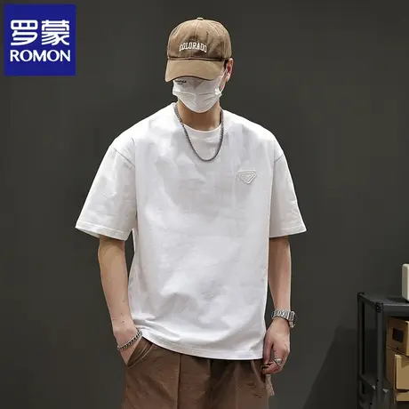 罗蒙夏季纯棉半袖宽松上衣纯色简约男士休闲大码百搭短袖T恤衫N1Z商品大图