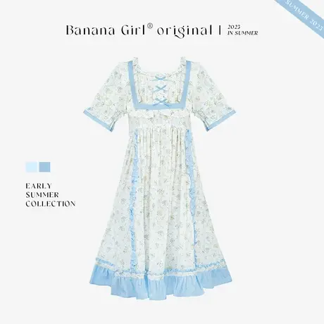 Bananagirl【抗菌】睡裙女夏季宽松薄款短袖公主风碎花长裙家居服商品大图