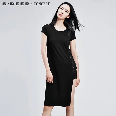 sdeer圣迪奥 设计感不对称剪裁纯色T恤女S16280128图片