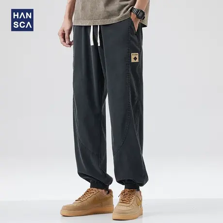 hansca莱赛尔天丝休闲裤男潮牌夏季薄款宽松束脚拼接大码哈伦长裤图片