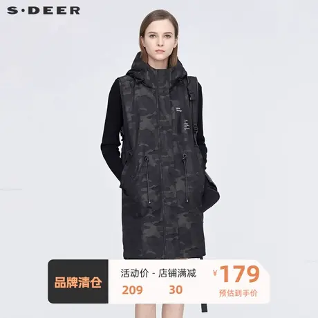 sdeer圣迪奥流行马夹女装高领连帽字母收腰马甲女冬外穿S21181604图片