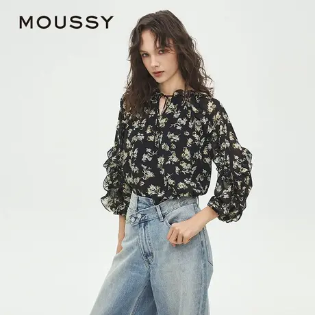 MOUSSY 2025夏季新品法式田园风碎花雪纺长袖衬衫女028ISA30-3131图片