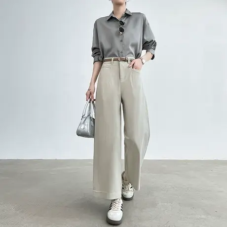 九分灰色休闲天丝莱赛尔阔腿裤女夏季薄款宽松八分小个子直筒裤子商品大图