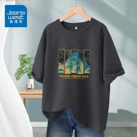 GV真维斯国潮t恤男重磅纯棉220G夏季短袖男款宽松圆领打底衫半袖D商品大图