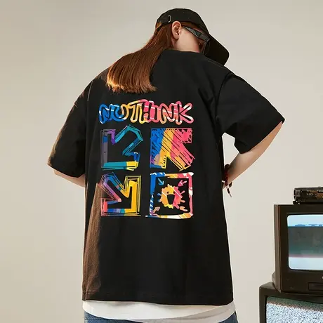 Nuthink美式街头嘻哈半截袖宽松涂鸦短袖t恤男潮牌大码半袖夏季潮图片