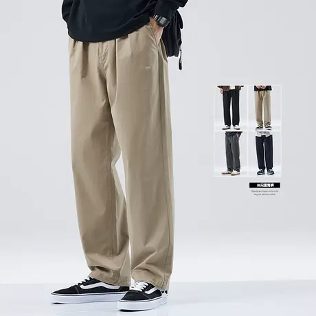 清仓特卖hansca2025春秋卡其色休闲裤男宽松直筒日系滑板束脚长裤商品大图