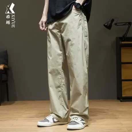 夏季新款卡其色伞兵裤男士春秋工装直筒裤男宽松大码休闲长裤子潮图片