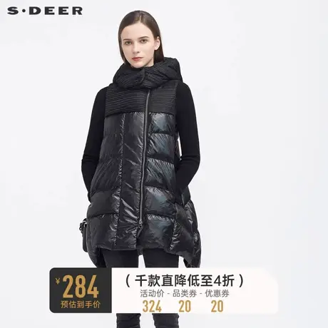 sdeer圣迪奥冬季高领连帽肌理拼接中长款背心羽绒服马甲S20482488😶商品大图